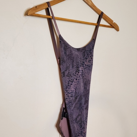 Mauve Purple, and Gray Snakeskin Print Silk Strappy Wrap y2k Tie Top - Picture 11 of 13